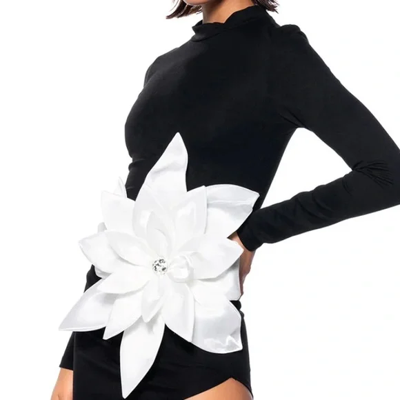 AKIRA Black Dress with White Floral Detail #86 - Picture 3 of 9